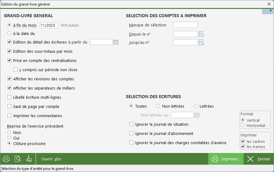 Grand Livre Analytique : Impression